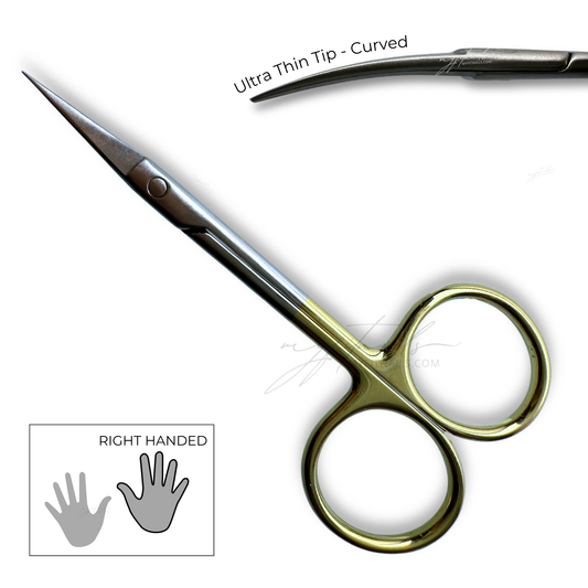 Premium Thin Curved Cuticle Scissors - Gold Oval Bows (Right-Handed)