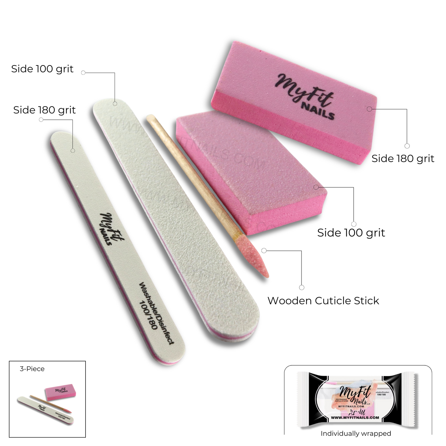 3-Piece Manicure Kit - Grit 100/180 (Individually Wrapped)