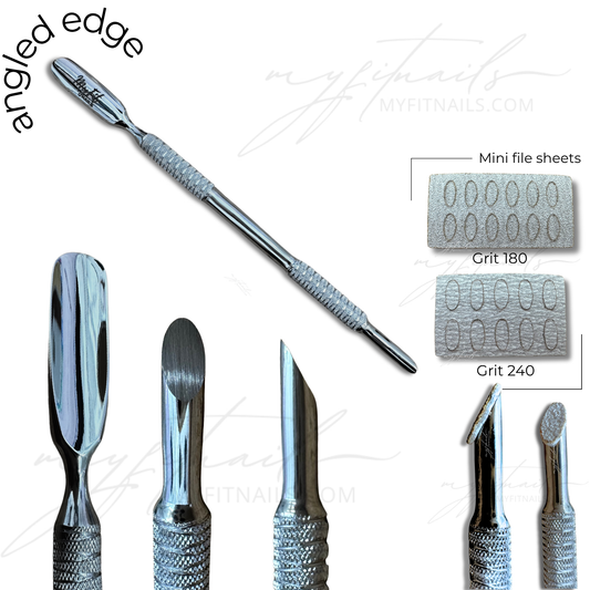 Premium Double-End Cuticle Pusher + Mini Sheets 180/240 Grit