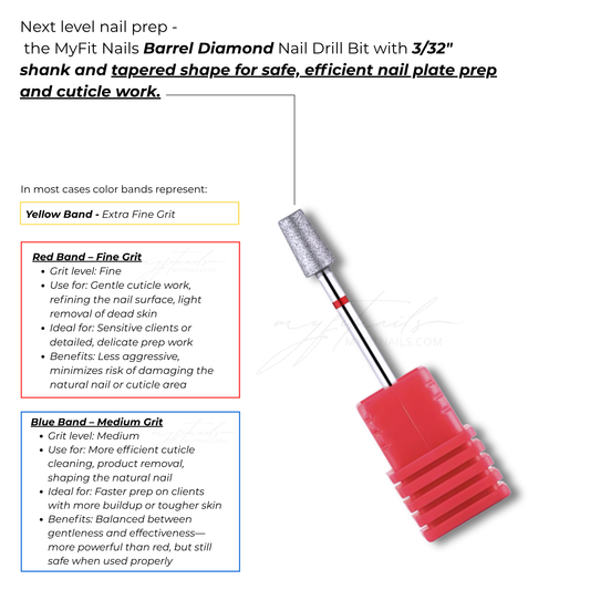 Barrel Diamond Nail Drill Bit - Fine (Red)