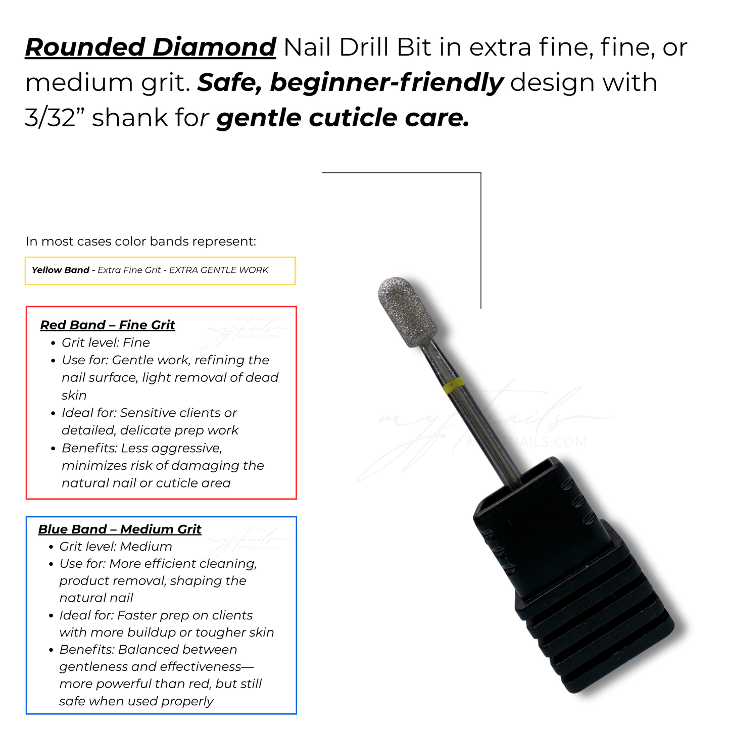Rounded Diamond Nail Drill Bit - Extra Fine (Yellow)