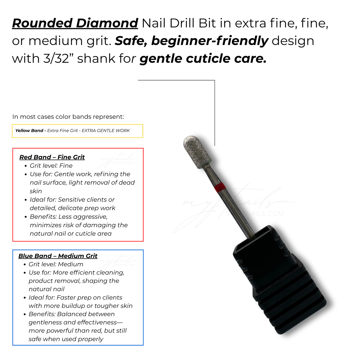 Rounded Diamond Nail Drill Bit - Fine (Red)