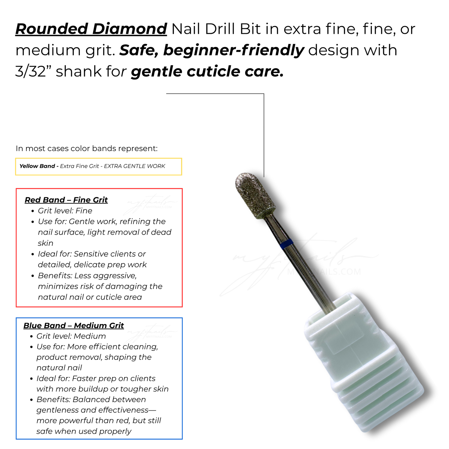 Rounded Diamond Nail Drill Bit - Medium (Blue)