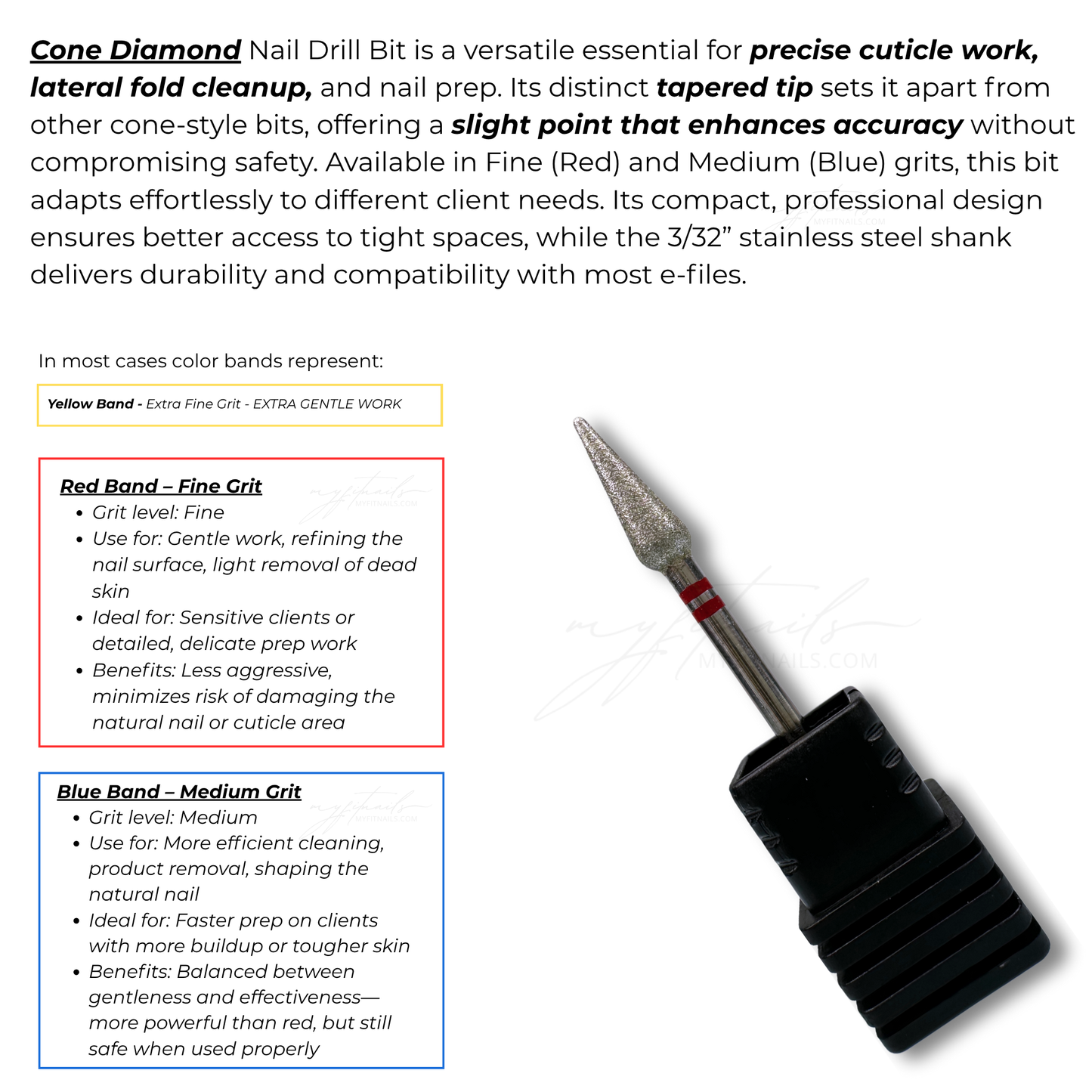 Cone Diamond Nail Drill Bit - Fine (Red)
