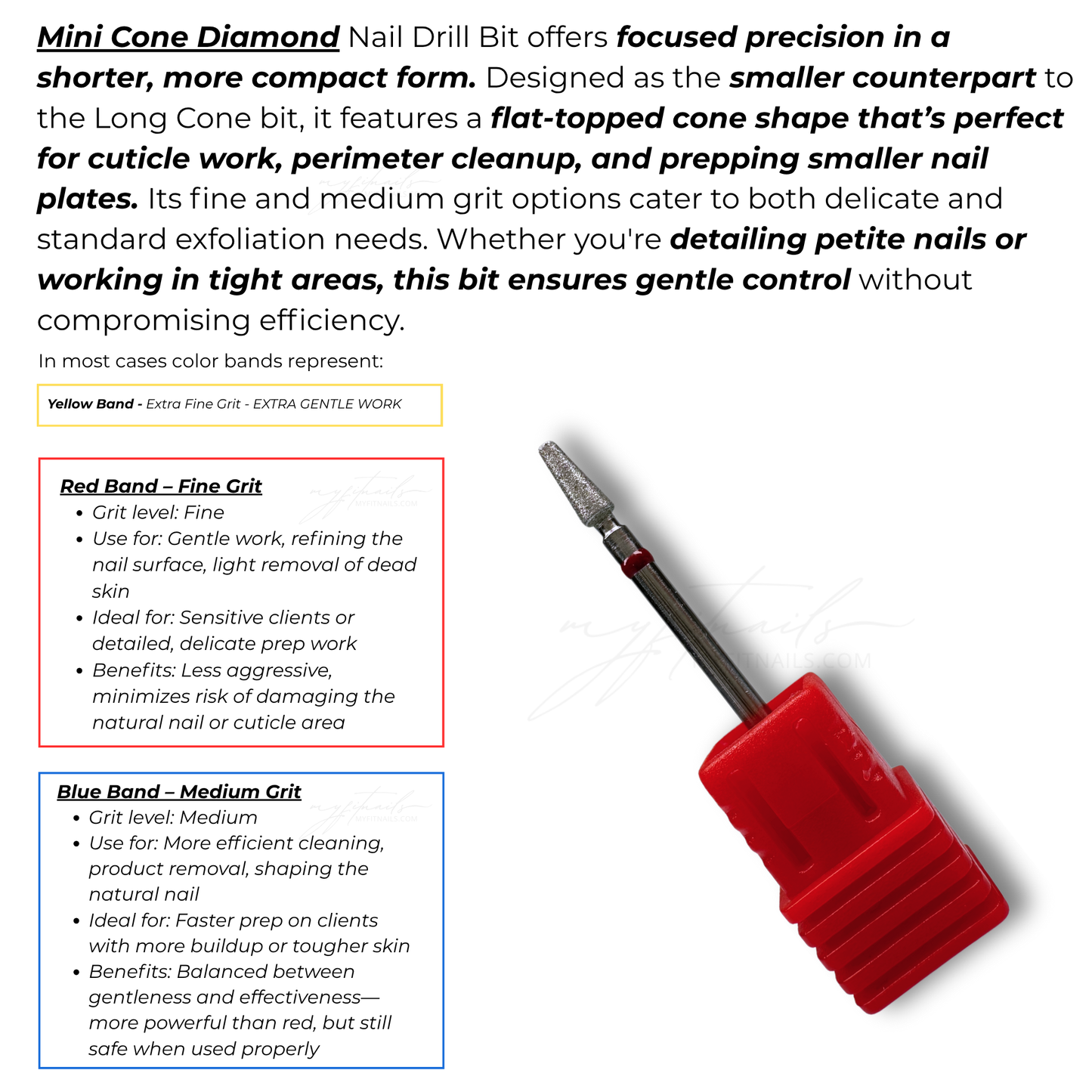 Mini Cone Diamond Nail Drill Bit - Fine (Red)