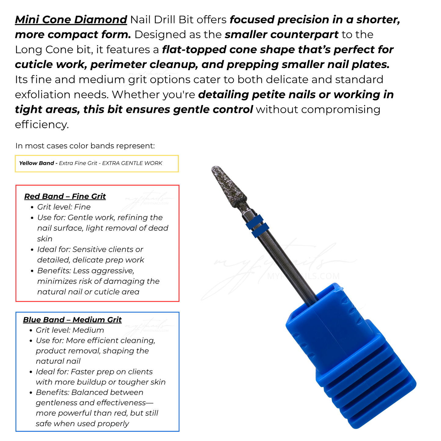 Mini Cone Diamond Nail Drill Bit - Medium (Blue)