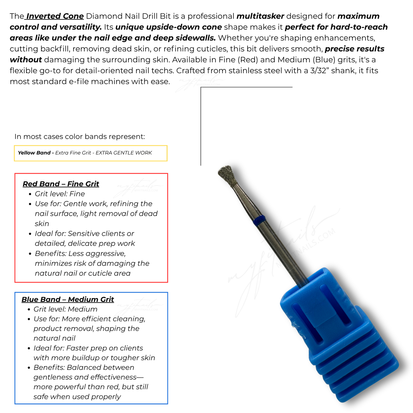 Inverted Cone Diamond Nail Drill Bit - Medium (Blue)