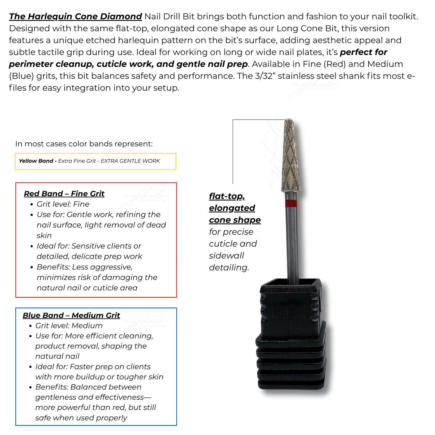 Long Harlequin Cone Nail Drill Bit - Fine (Red)