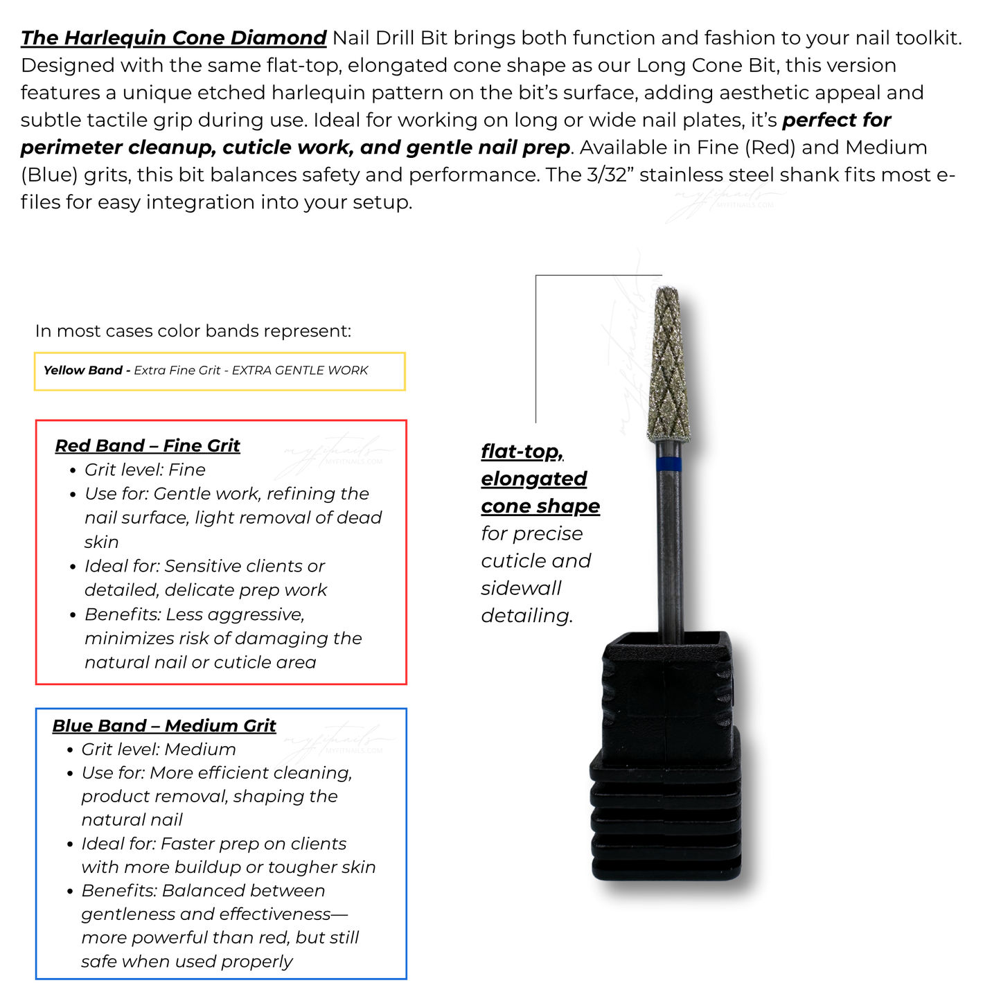 Long Harlequin Cone Nail Drill Bit - Medium (Blue)