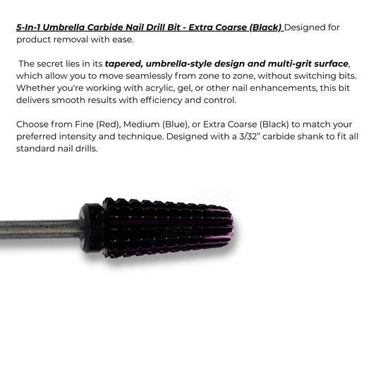 5-In-1 Umbrella Carbide Nail Drill Bit - Extra Coarse (Black)
