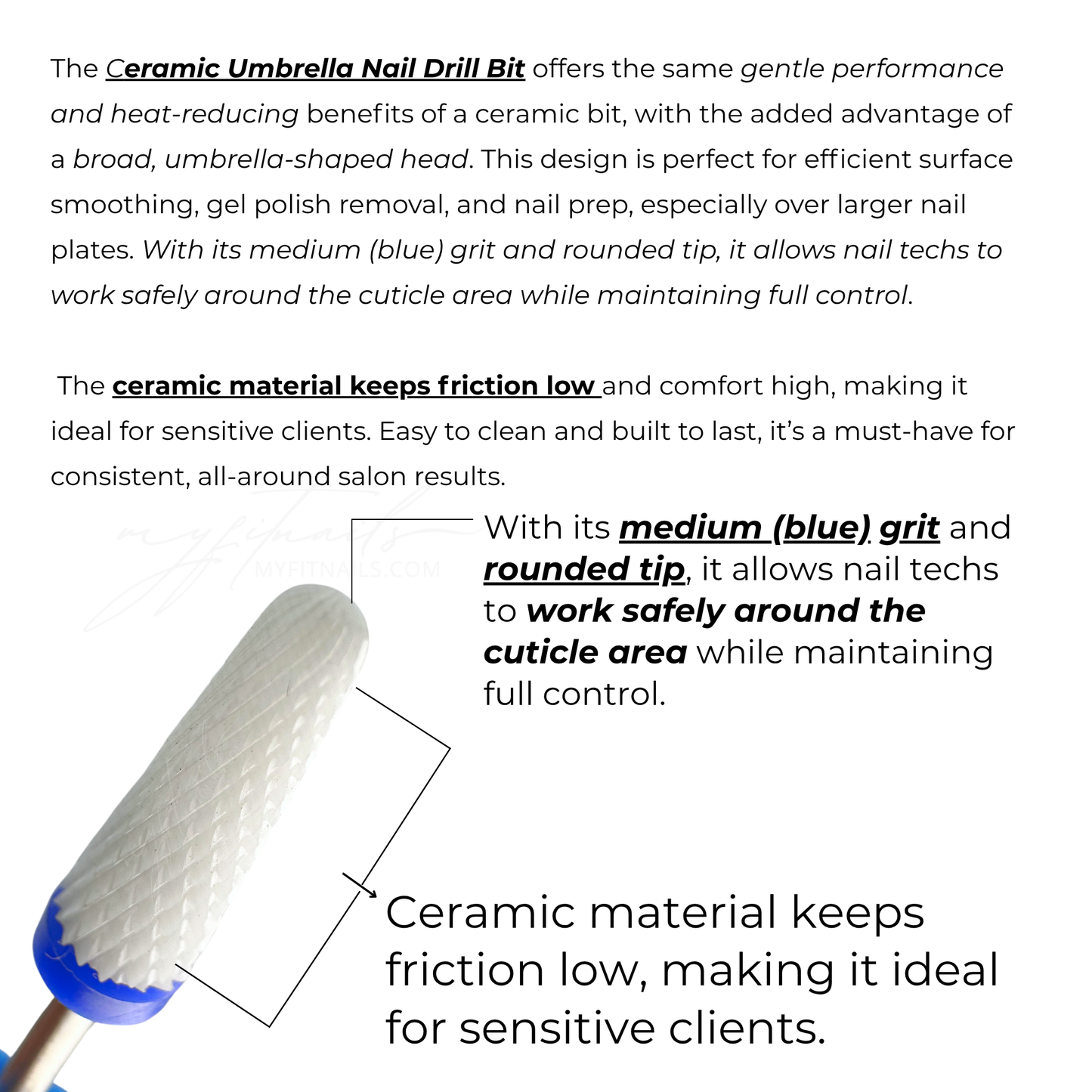 Ceramic Umbrella Nail Drill Bit - Medium (Blue)