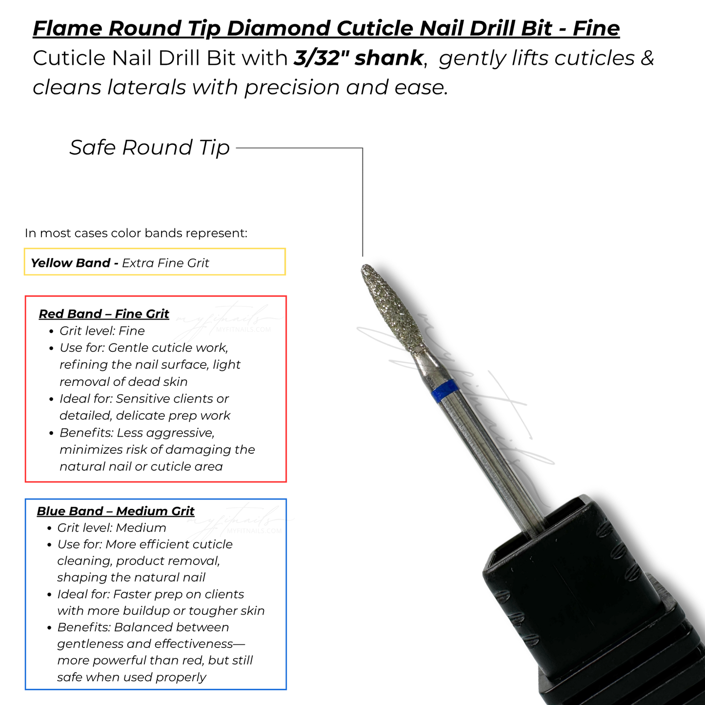 Flame Round Tip Diamond Cuticle Nail Drill Bit - Medium (Blue)