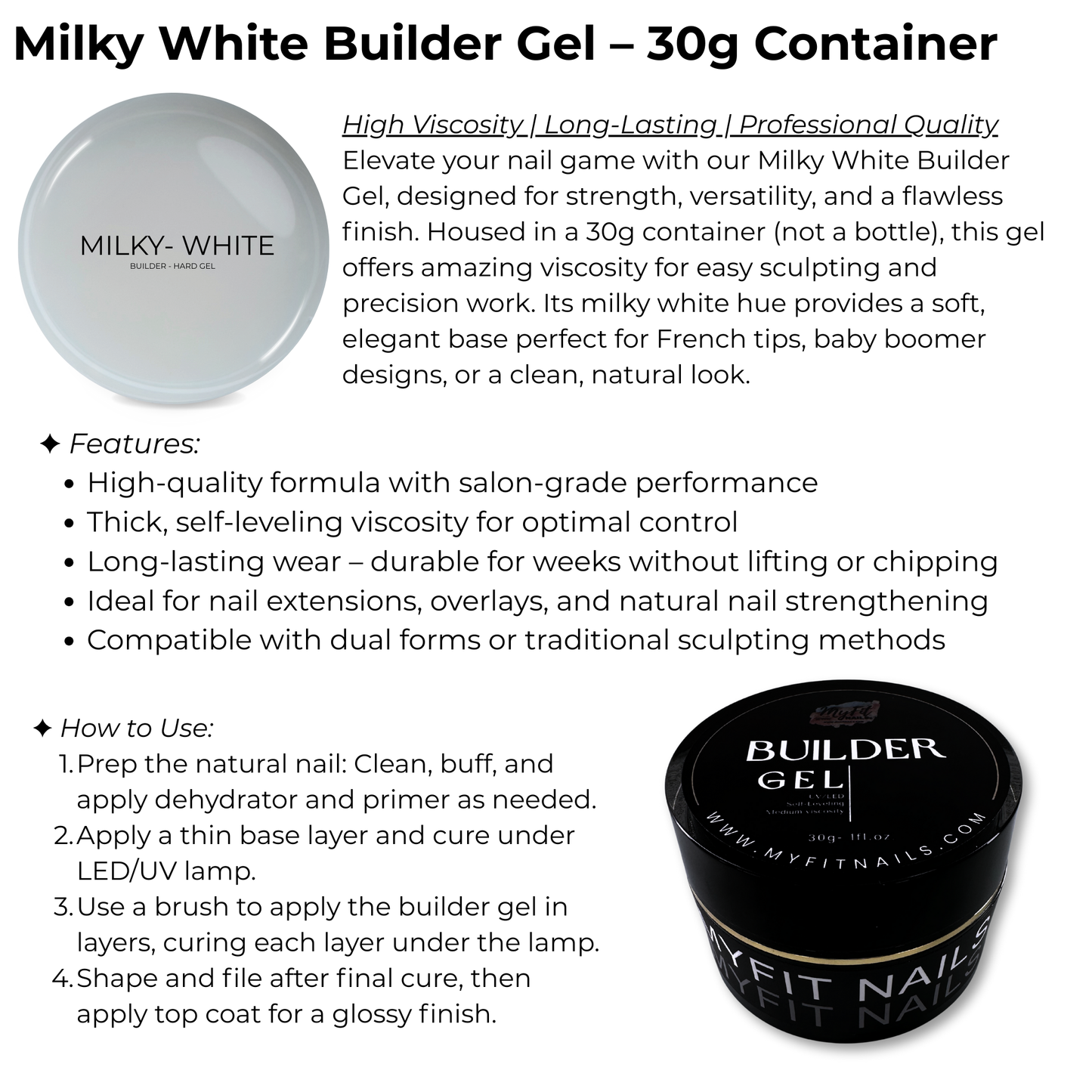 Builder Gel System - Milky White - Hard Gel - In a Pot