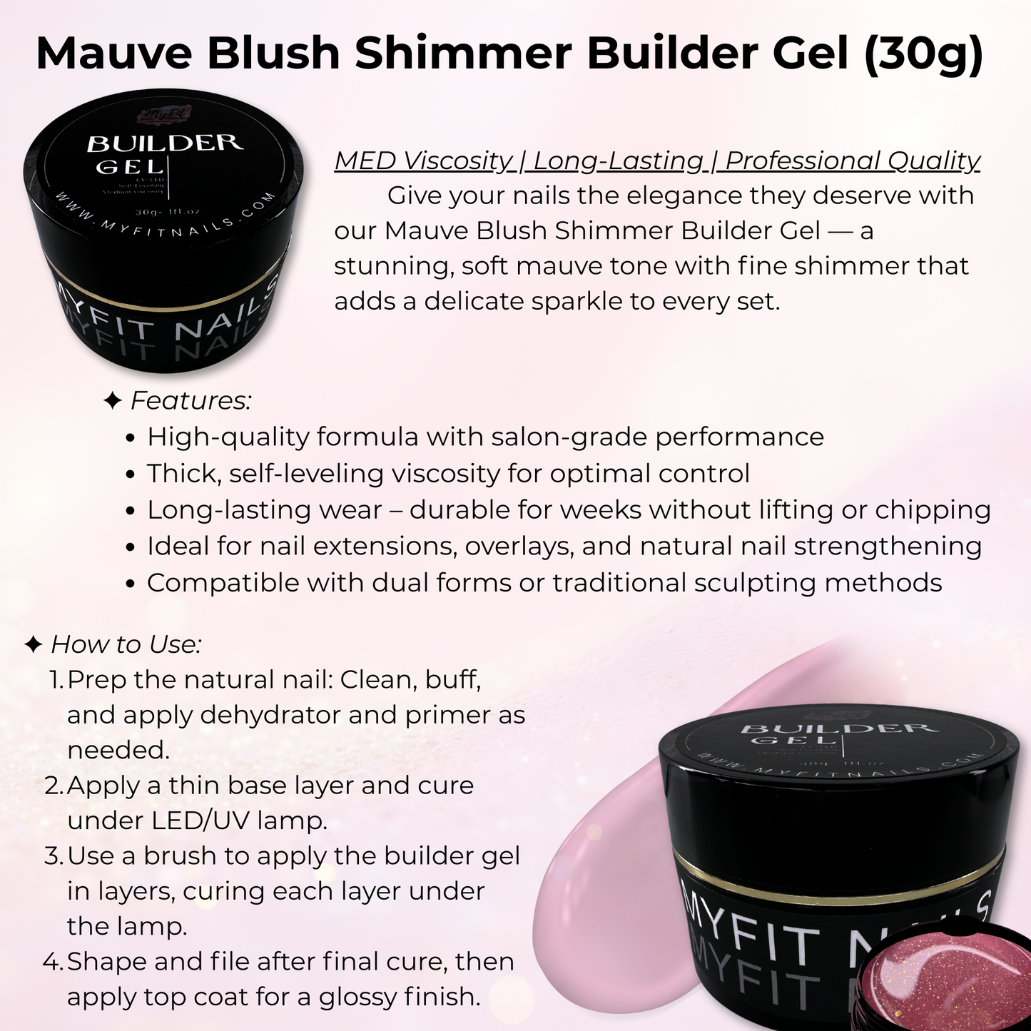 Builder Gel System - Shimmer Blush Mauve - Hard Gel - In a Pot