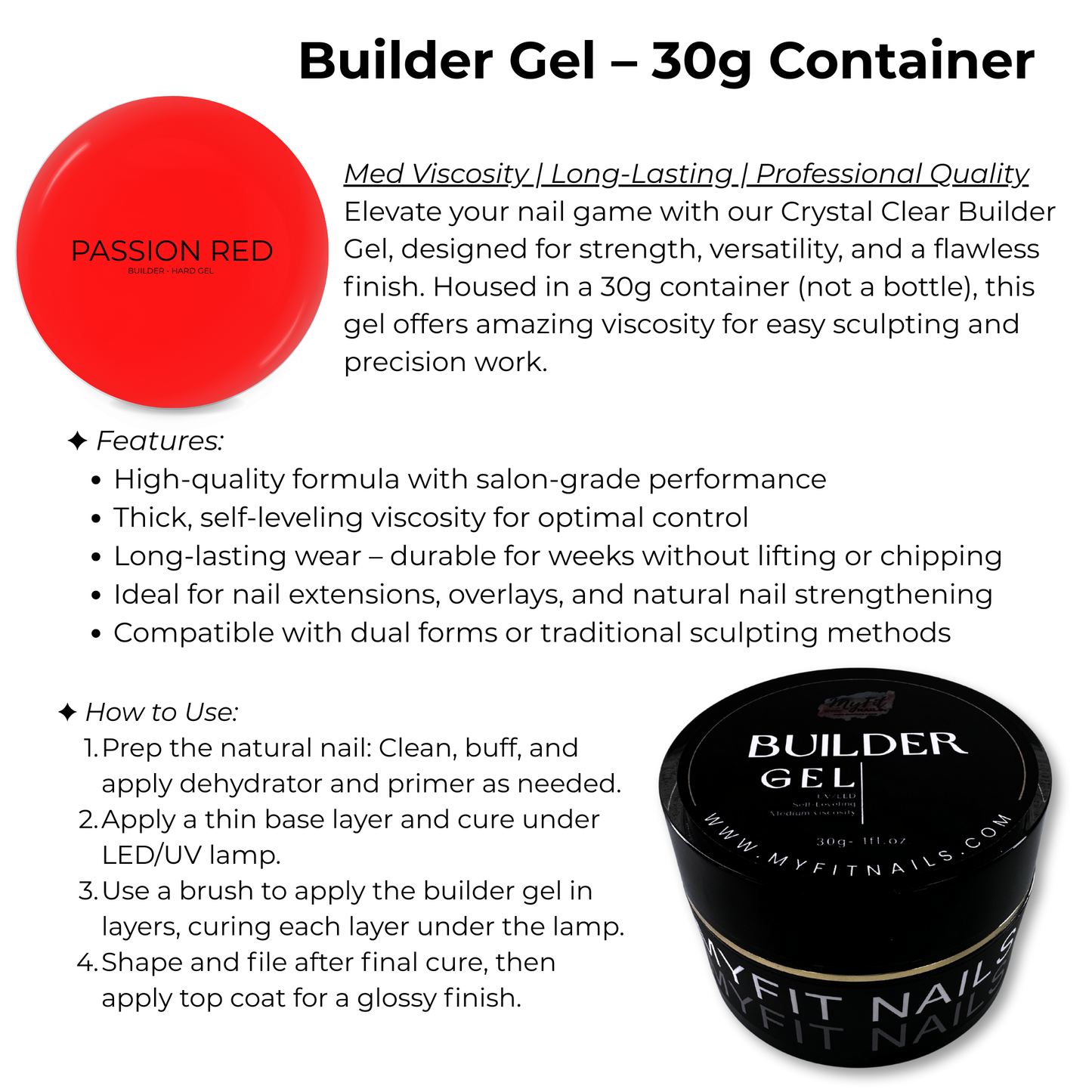 Builder Gel System - Passion Red Hard Gel - In a Pot