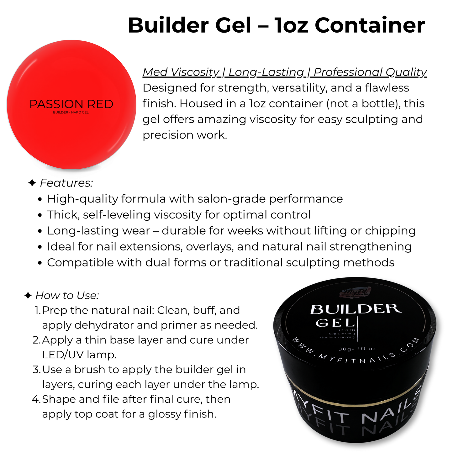 Builder Gel System - Passion Red Hard Gel - In a Pot