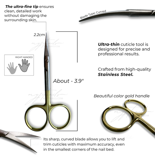Premium Thin Curved Cuticle Scissors - Gold Oval Bows (Right-Handed)