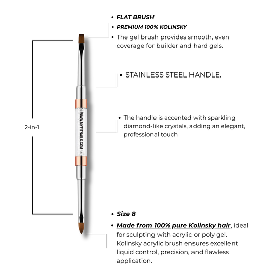 2-In-1 Flat & Acrylic Brush - Size 8 - Premium 100% Kolinsky Hair