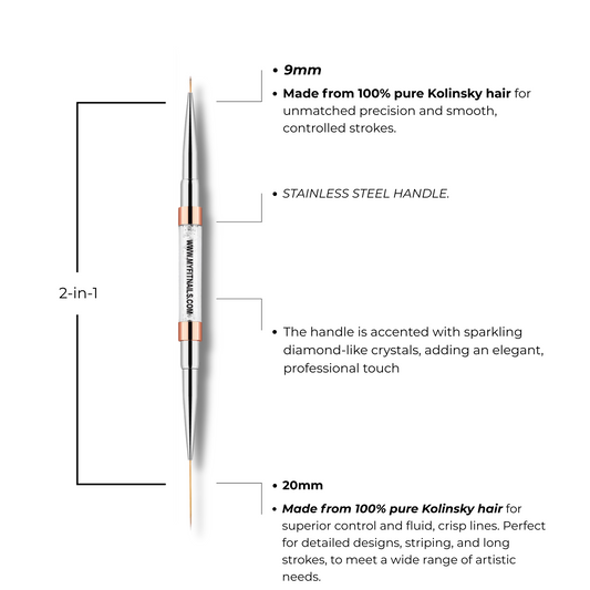 Dual-Ended Liner Nail Art Brush Made With Premium 100% Kolinsky – 9mm + 20mm