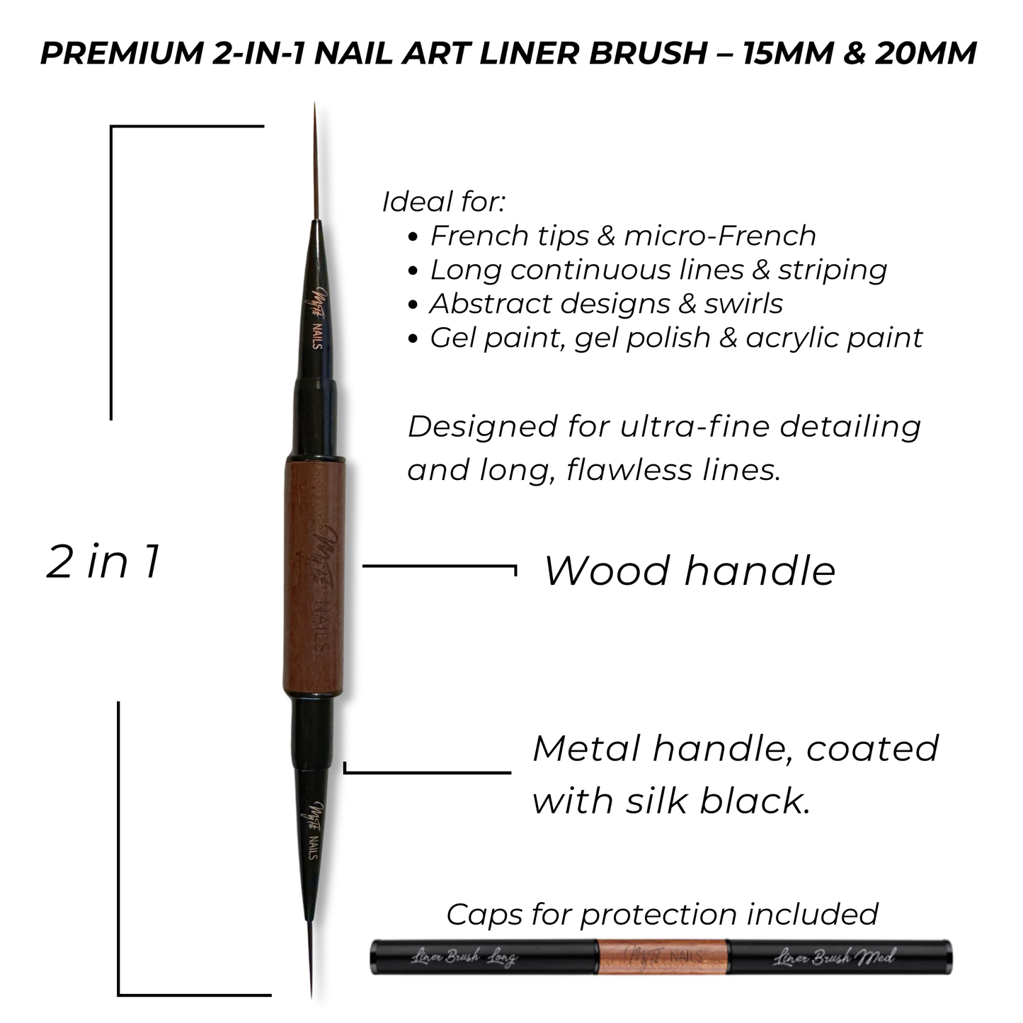 Set - Dual-Ended Long Flat Oval Brush & Liner 12mm + Liner brush 15mm & 20mm