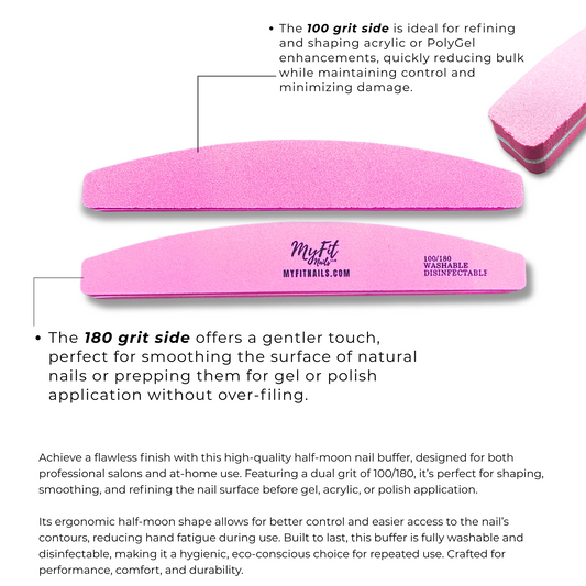 Premium Half-Moon Nail Buffer – 100/180 Grit