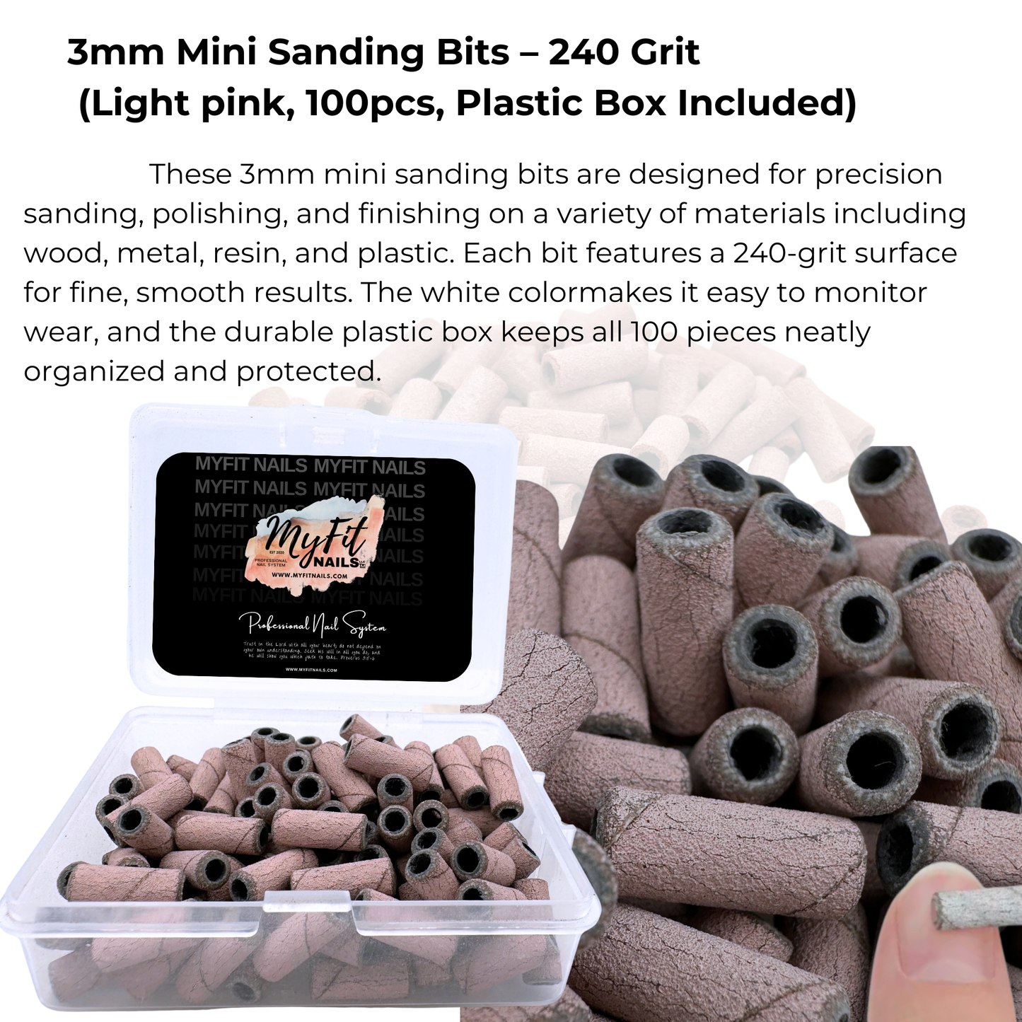 3mm Mini Sanding Bits -  Light Pink – 240 Grit