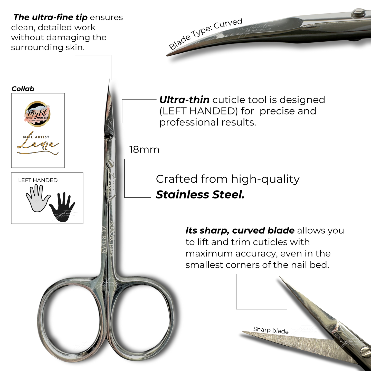 Professional Cuticle Scissors by Laura (Left-Handed)