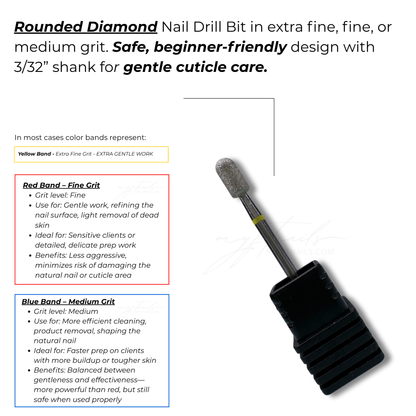 Rounded Diamond Nail Drill Bit - Extra Fine (Yellow)