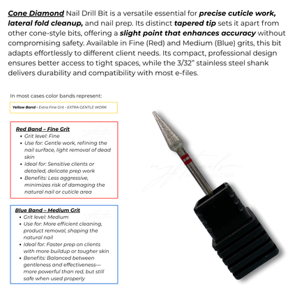 Cone Diamond Nail Drill Bit - Fine (Red)
