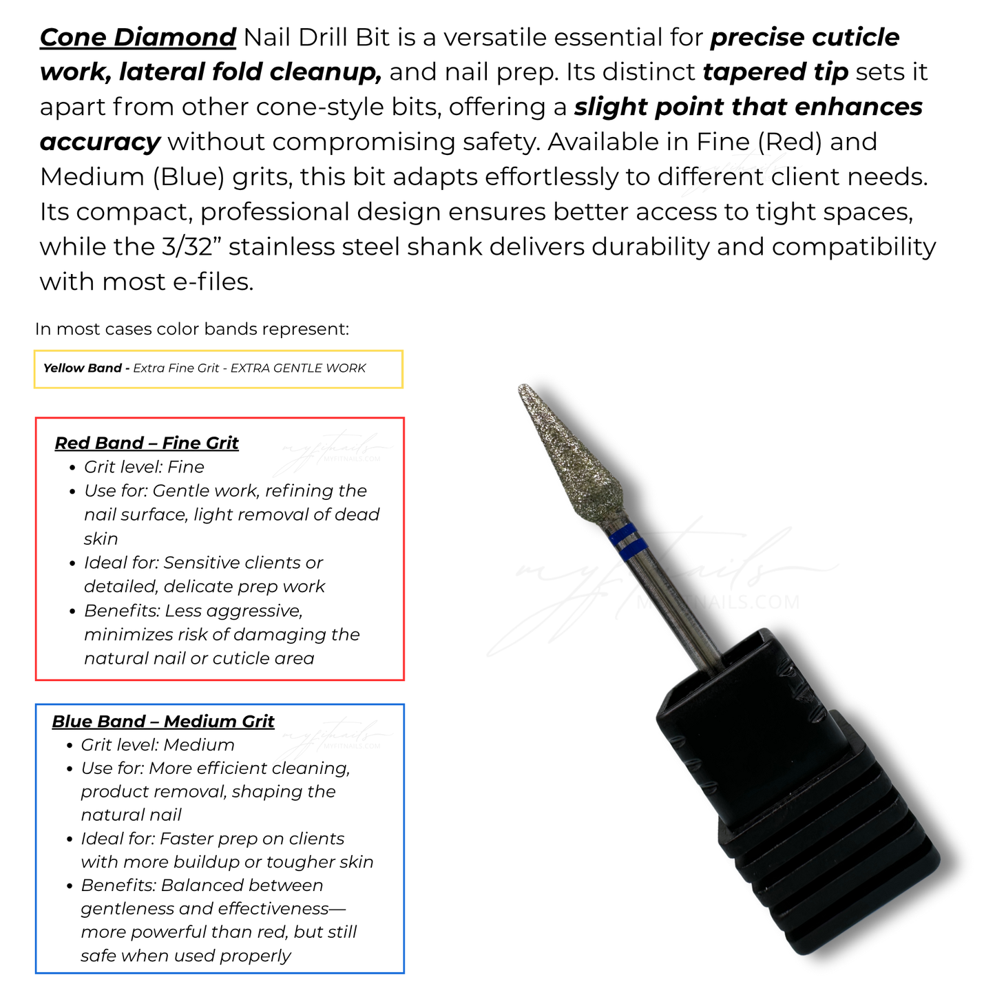 Cone Diamond Nail Drill Bit - Medium (Blue)