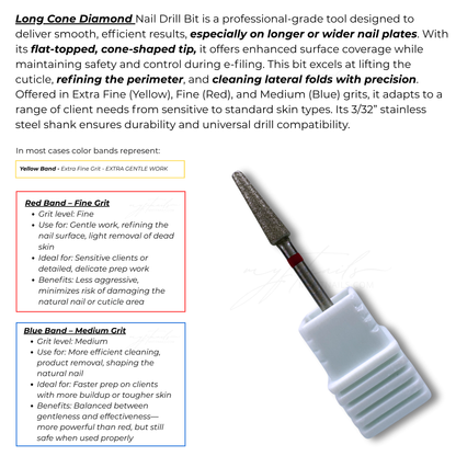 Long Cone Diamond Nail Drill Bit - Fine (Red)
