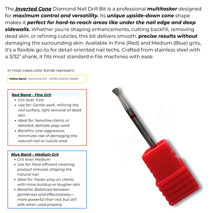 Inverted Cone Diamond Nail Drill Bit - Fine (Red)