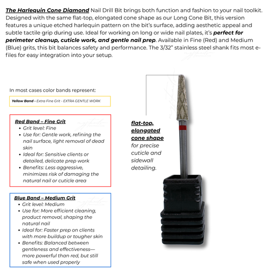 Long Harlequin Cone Nail Drill Bit - Fine (Red)