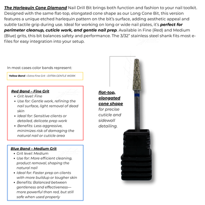 Long Harlequin Cone Nail Drill Bit - Medium (Blue)