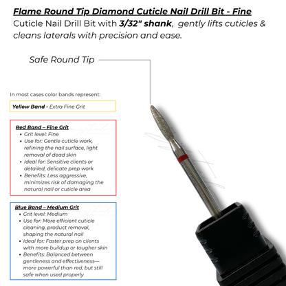 Flame Round Tip Diamond Cuticle Nail Drill Bit - Fine (Red)