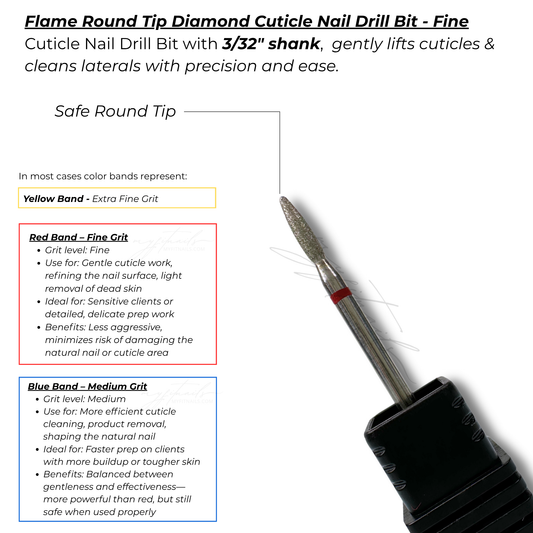 Flame Round Tip Diamond Cuticle Nail Drill Bit - Fine (Red)