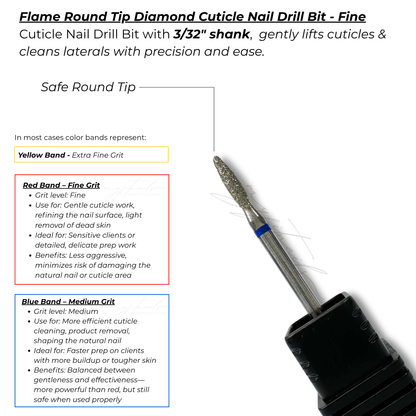 Flame Round Tip Diamond Cuticle Nail Drill Bit - Medium (Blue)
