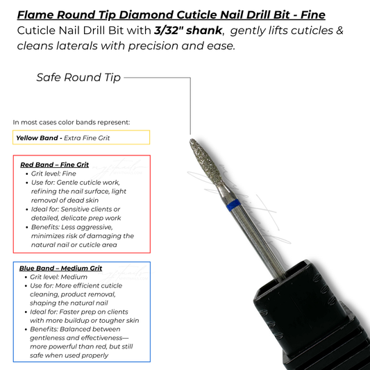 Flame Round Tip Diamond Cuticle Nail Drill Bit - Medium (Blue)