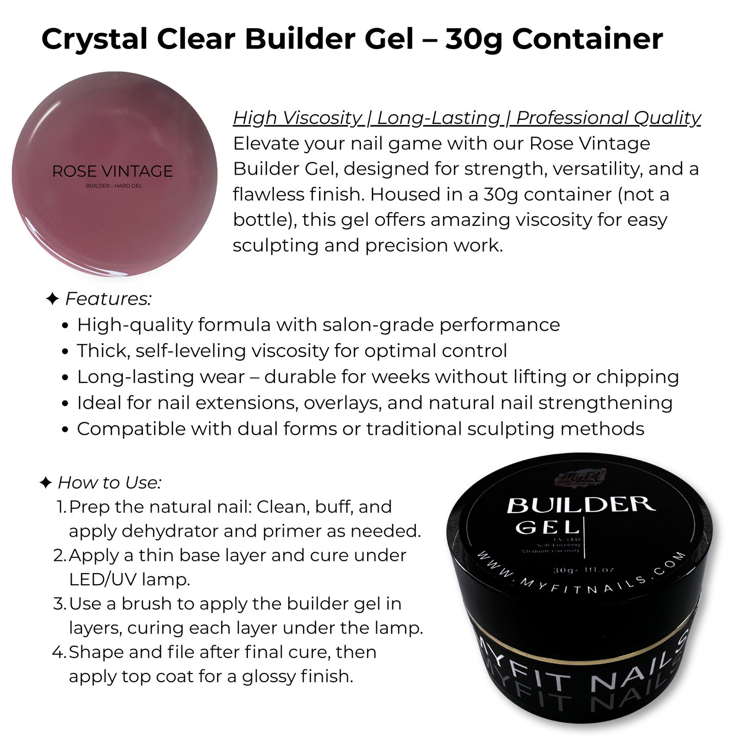 Builder Gel System - Rose Vintage - Hard Gel - In a Pot