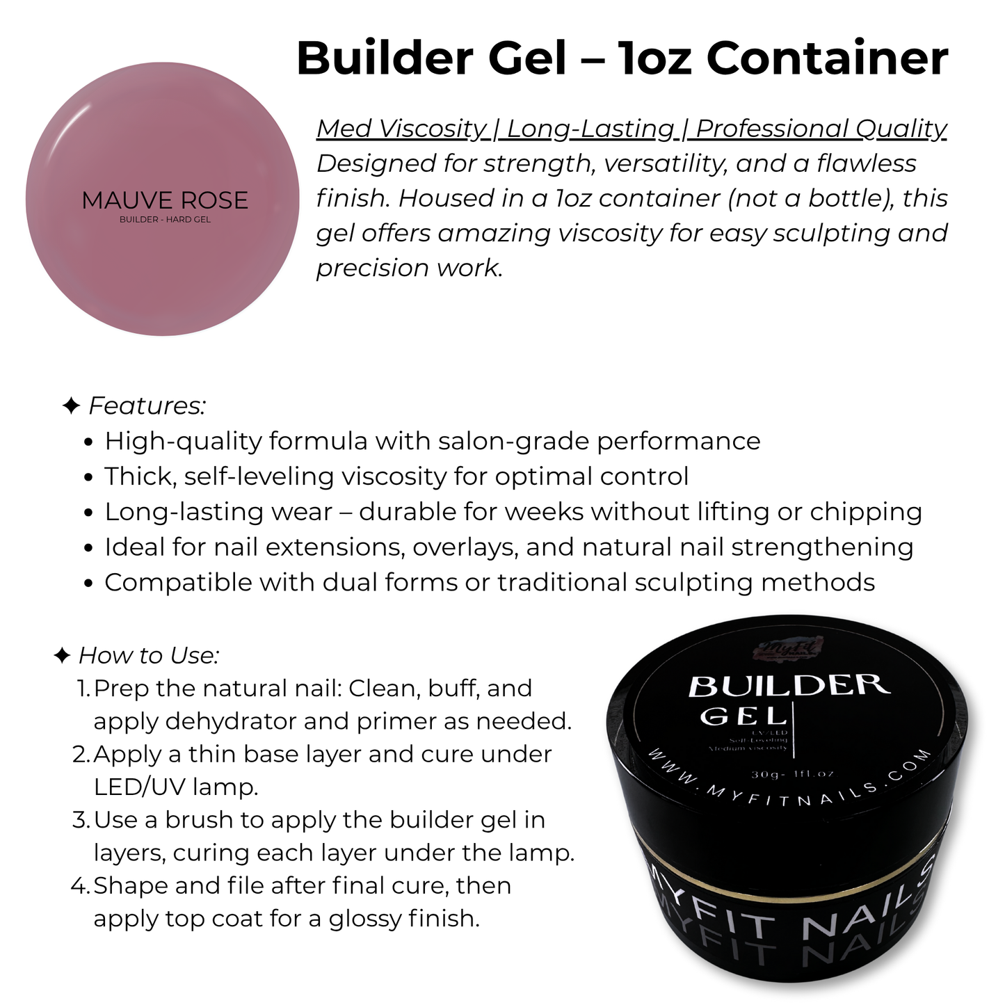 Builder Gel System - Mauve Rose Hard Gel - In a Pot