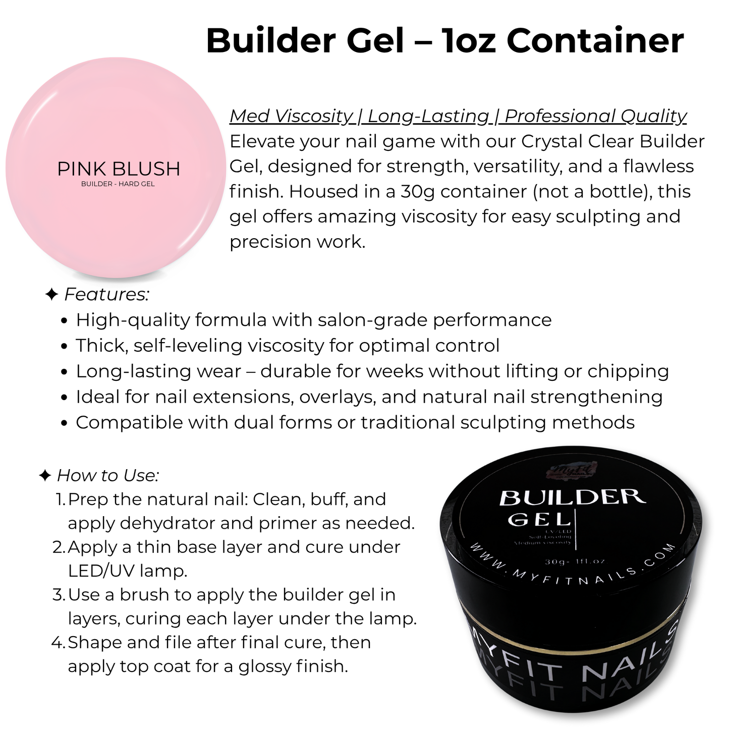 Builder Gel System - Pink Blush Hard Gel - In a Pot