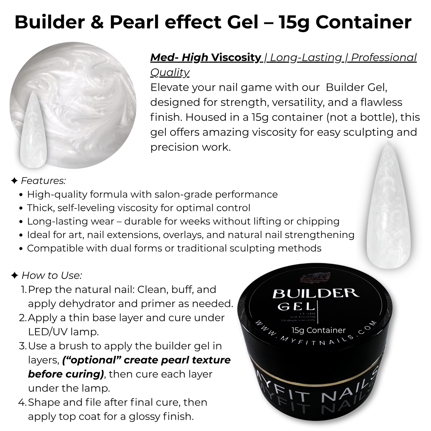 Builder Gel System - White Pearl Effect - 15g