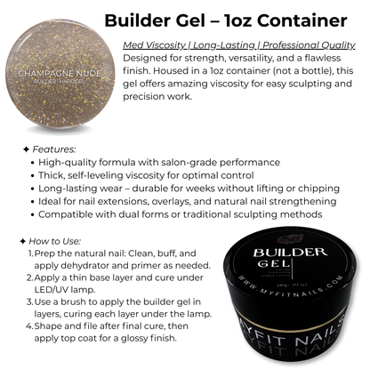 Builder Gel System - Champagne Nude Shimmer Hard Gel - In a Pot