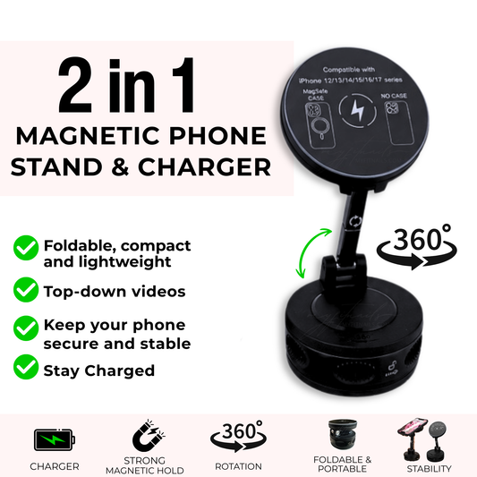 2-in-1 Magnetic Phone Stand & Wireless Charger
